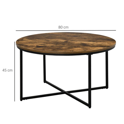 Rustic Brown Industrial Round Side Table with Metal Frame and Large Top