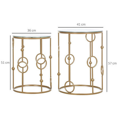 Set of 2 Gold Nesting Coffee Tables with Tempered Glass Tops