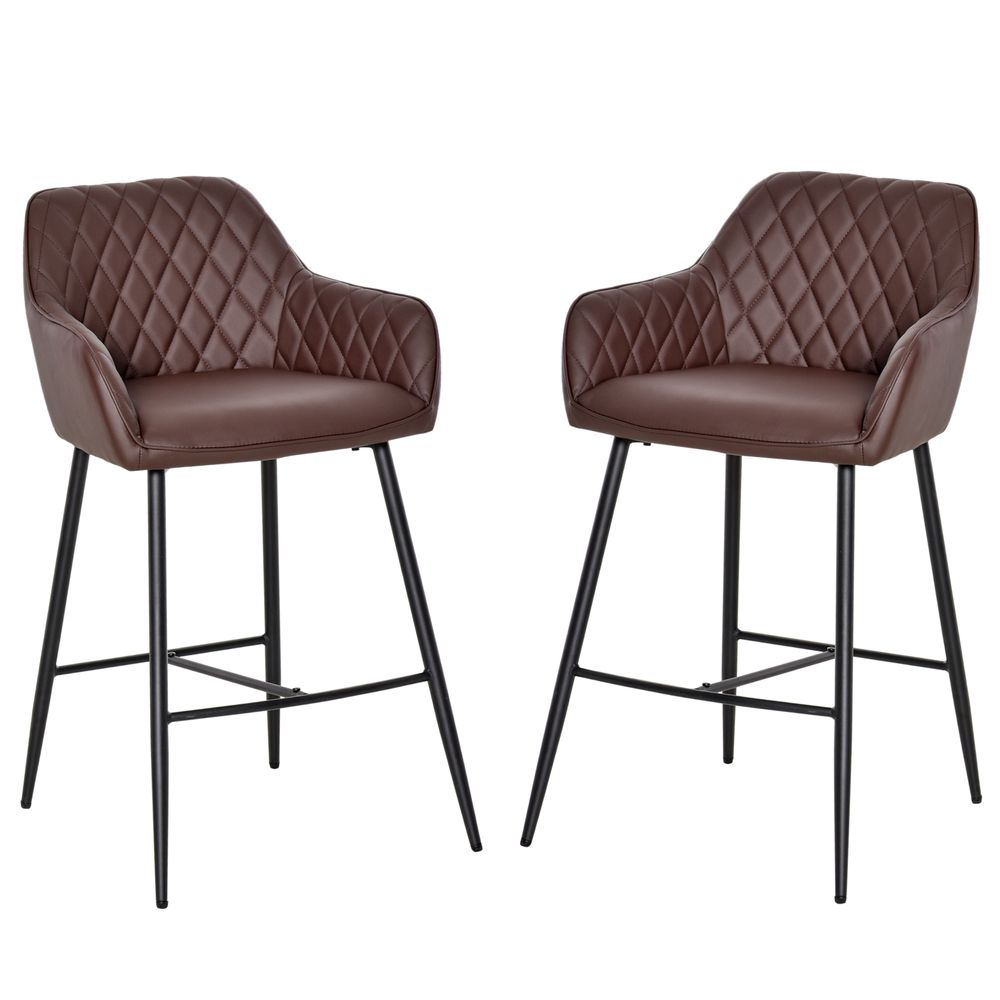 Set of 2 Retro PU Leather Bar Chairs – Stylish with Footrest & Metal Frame