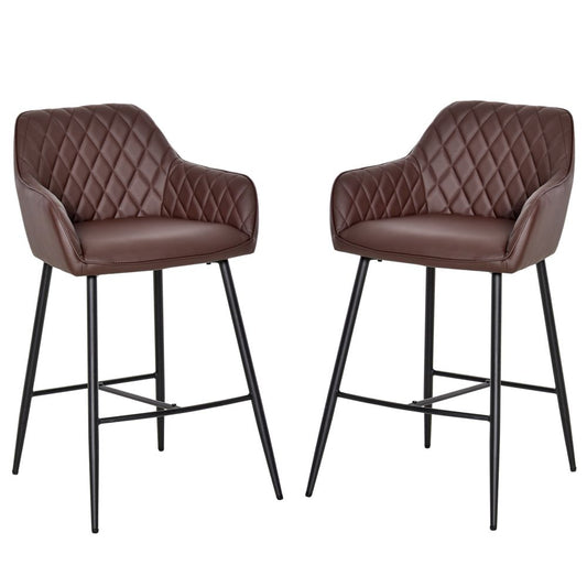 Set of 2 Retro PU Leather Bar Chairs – Stylish with Footrest & Metal Frame