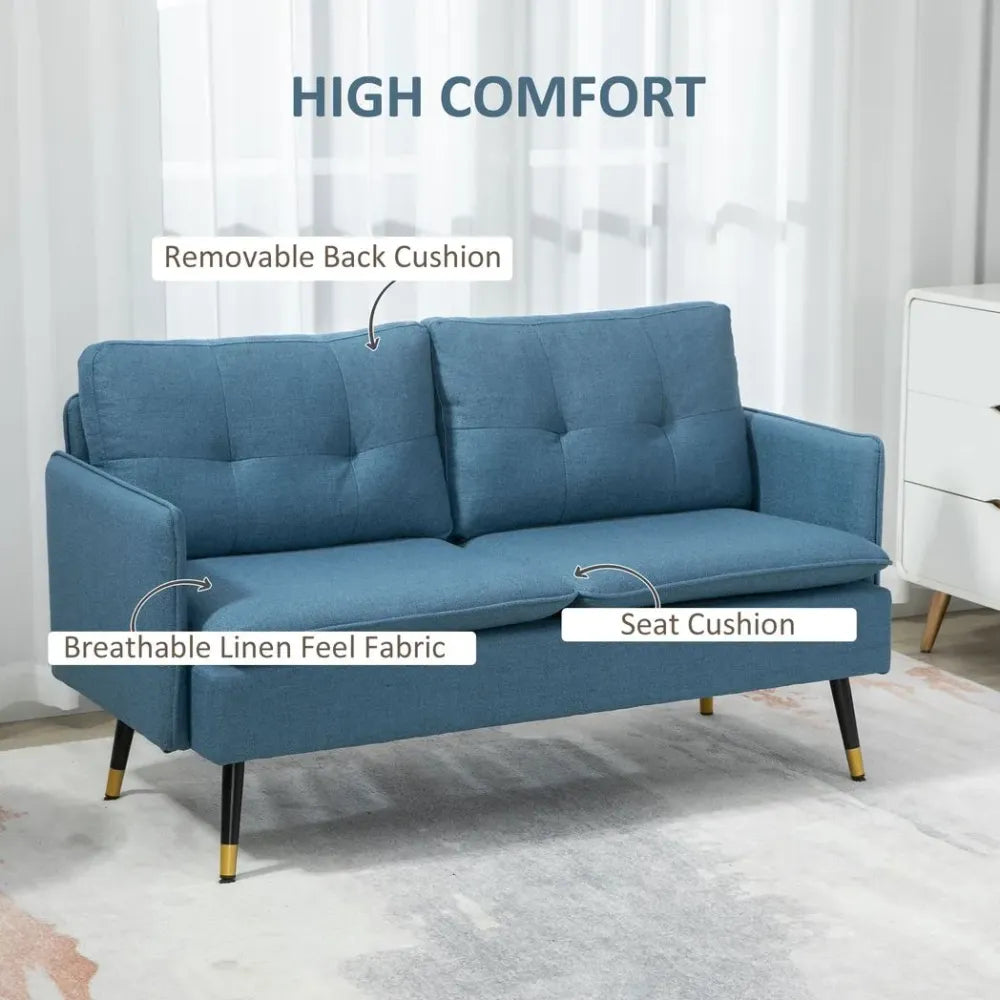 2-Seater Fabric Sofa - Button-Tufted Couch, Dark Blue Love Seat for Living Room