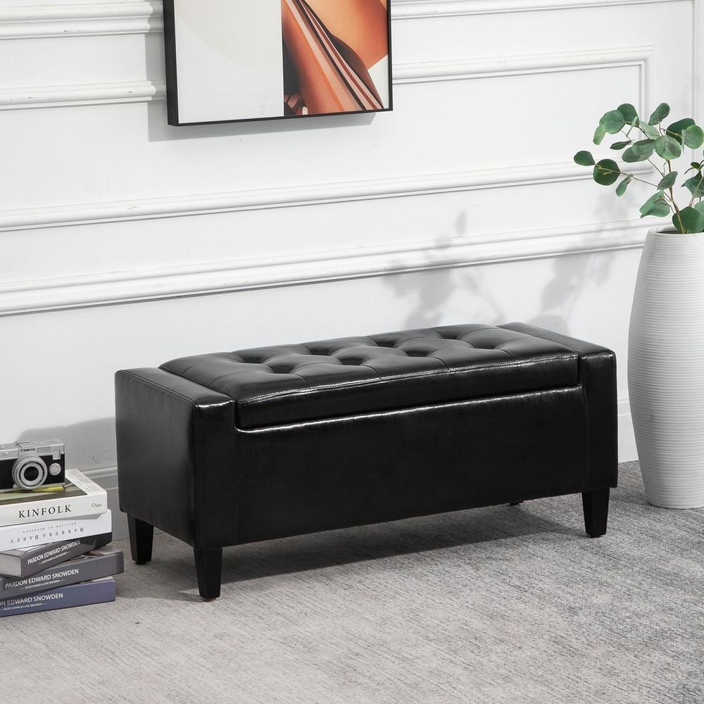 Deluxe PU Leather Storage Ottoman – Bench Footrest Stool with Large Storage