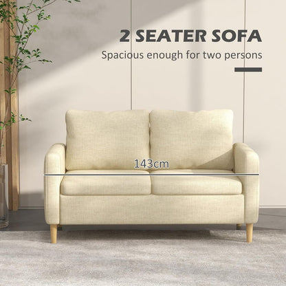 Beige Modern 2-Seater Sofa with Wood Legs and 2 Pockets - Stylish Couch for Elegant Home Interiors