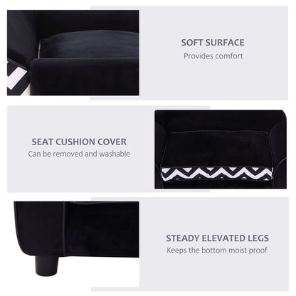 Black Dog Sofa and Cat Couch Bed for XS Dogs with Removable Sponge Cushion, Ideal for Comfort