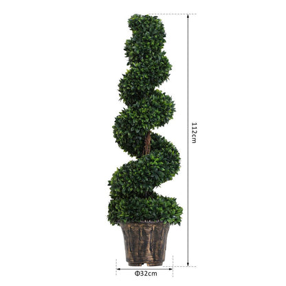 Set of 2 Green Artificial Boxwood Spiral Topiary Plants for Stylish Decoration