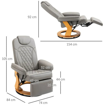 Grey PU Recliner Lounge Chair with Footrest and Headrest for Home Office Comfort