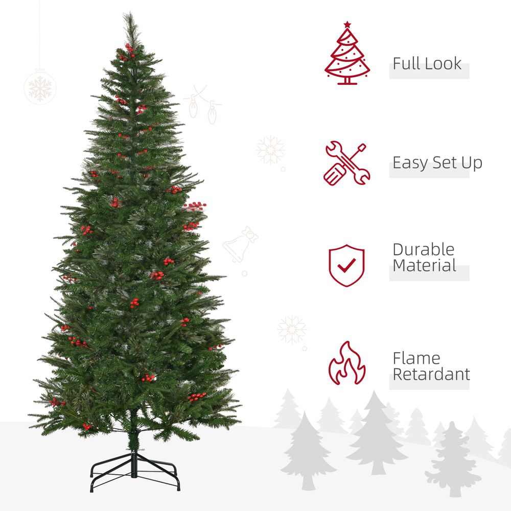 7FT Artificial Christmas Tree with Pencil Shape and Berries for Festive Cheer