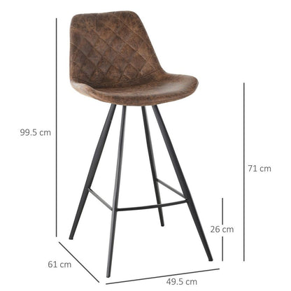 Set of 2 Brown Microfibre Bar Stools with Tub Seats and Padded Steel Frames