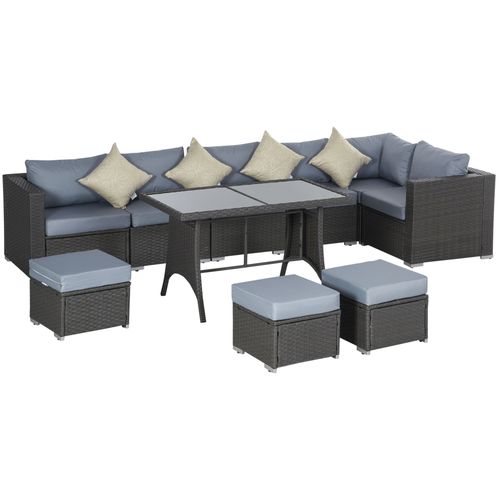 10-Piece Grey/Dusty Blue Rattan Sofa Set - Stylish Outdoor Comfort!