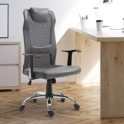 Grey High Back Mesh Office Chair with Swivel, Headrest, and Armrests for Support