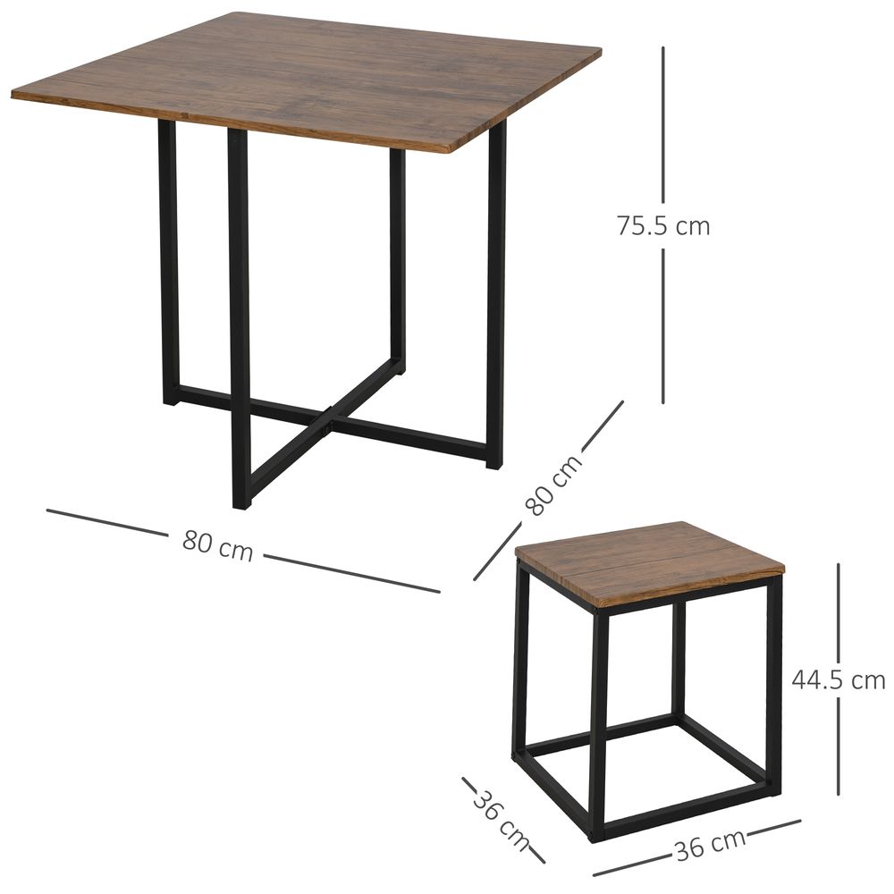 5-Piece Dining Set with MDF Topped Steel Table and 4 Stools in Black and Brown