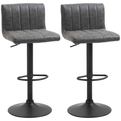 Set of 2 Adjustable Height Bar Stools with Footrests, Grey