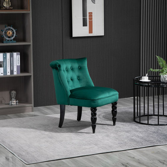 Dark Green Tufted Wingback Accent Chair with Rubber Wood Legs for Elegant Decor