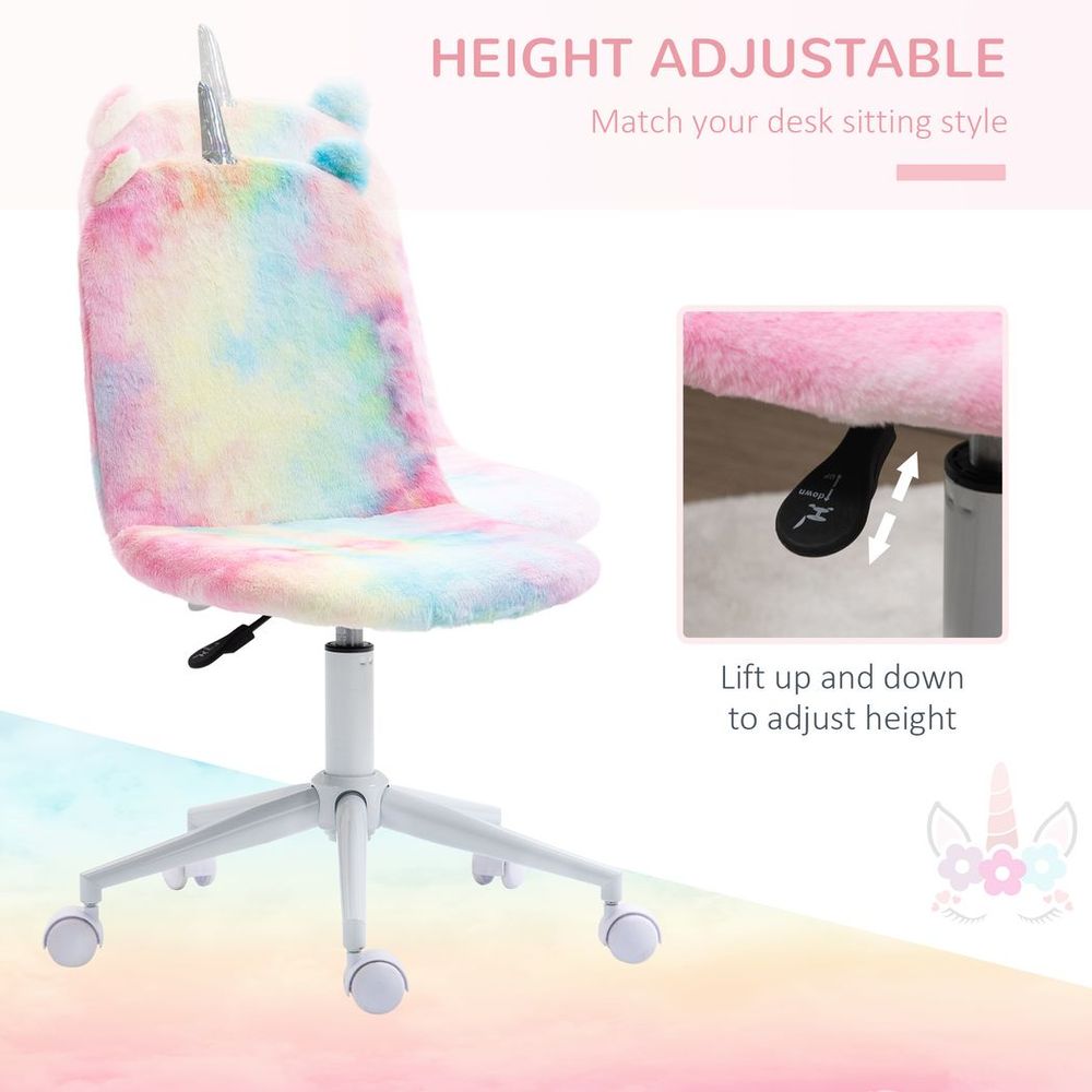 Rainbow Fluffy Unicorn Office Chair with Swivel Wheels, Cute and Fun Addition to Your Workspace