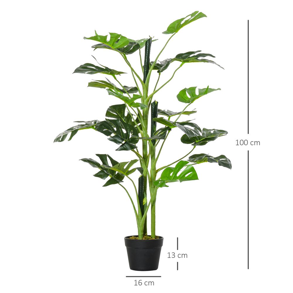 Artificial Monstera Tree with 21 Leaves, Indoor/Outdoor Palm Tree 1m for Tropical Aesthetics