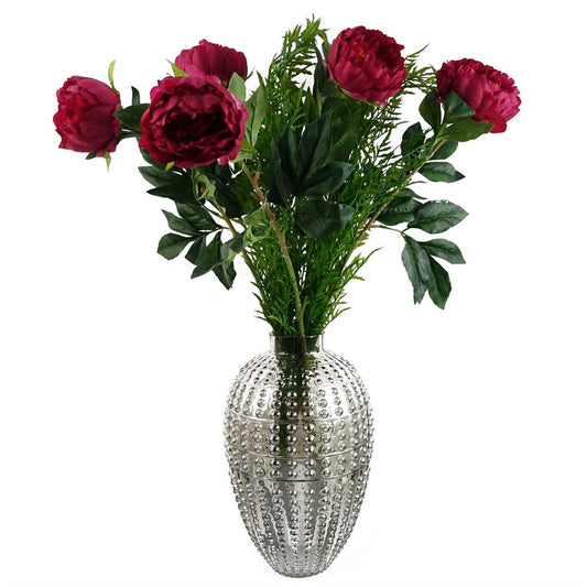 80cm Bubble Vase with Artificial Peony Flowers, Lifelike Arrangement