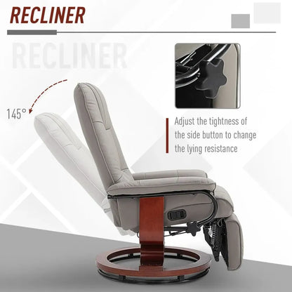 Ergonomic Recliner Sofa Chair - PU Leather, Grey Armchair Lounger with Footrest