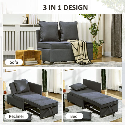 Folding Sleeper Sofa Bed Chair with Pillows and Pocket, Grey