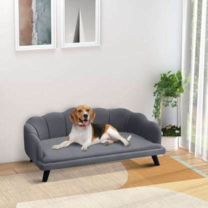 Grey Dog Pet Couch Bed with Legs and Cushion, Ideal for Medium to Large Dogs