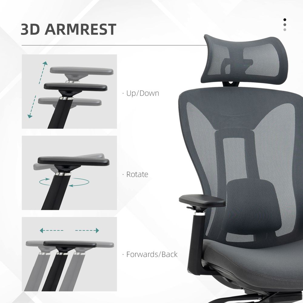 Mesh Office Chair with Lumbar Support, Sliding Seat and 3D Arms for Comfort