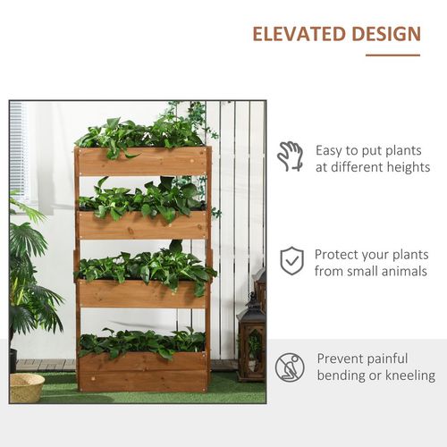 Vertical Wooden Planter: Four-Tiered Raised Garden Bed in Vibrant Orange
