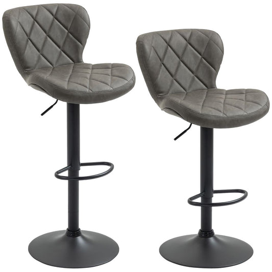 Set of 2 Adjustable Height Swivel Bar Stools in Dark Grey