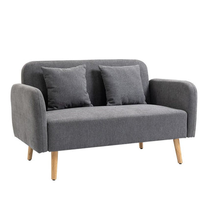 2-Seat Chenille Fabric Loveseat Sofa with Rubberwood Legs in Grey