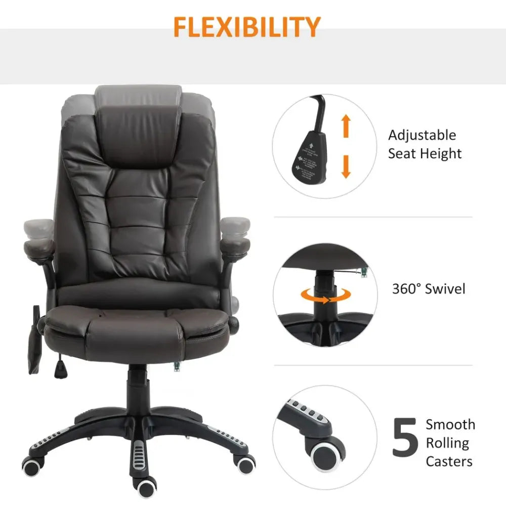 Brown PU Leather Executive Office Chair with Massage and Heat Features for Relaxed Seating