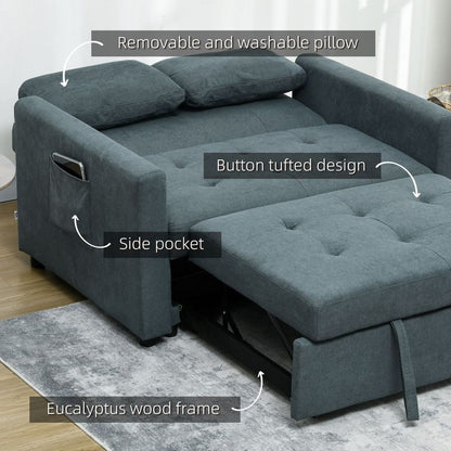 2-Seater Convertible Sofa Bed with Cushions and Pockets, Grey