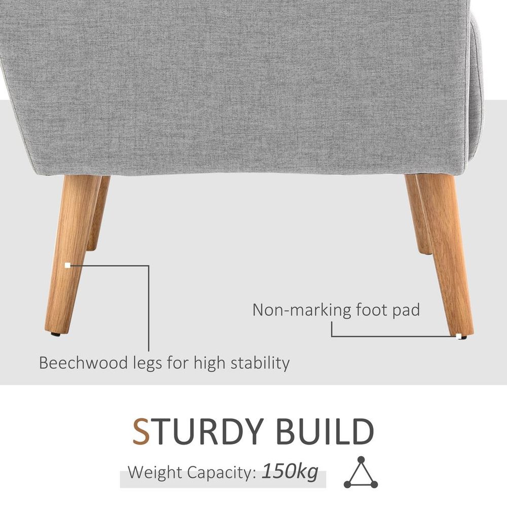 Nordic Leisure Lounge Accent Chair with Pillow, for Bedroom, Grey