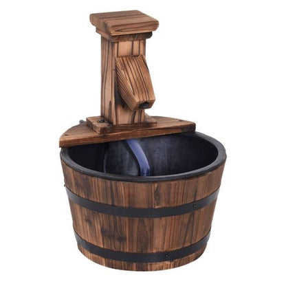 Charming Retro Wood Barrel Pump Fountain - Electric Garden Water Feature