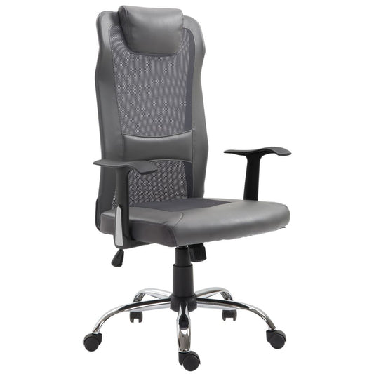 Grey High Back Mesh Office Chair with Swivel, Headrest, and Armrests for Support