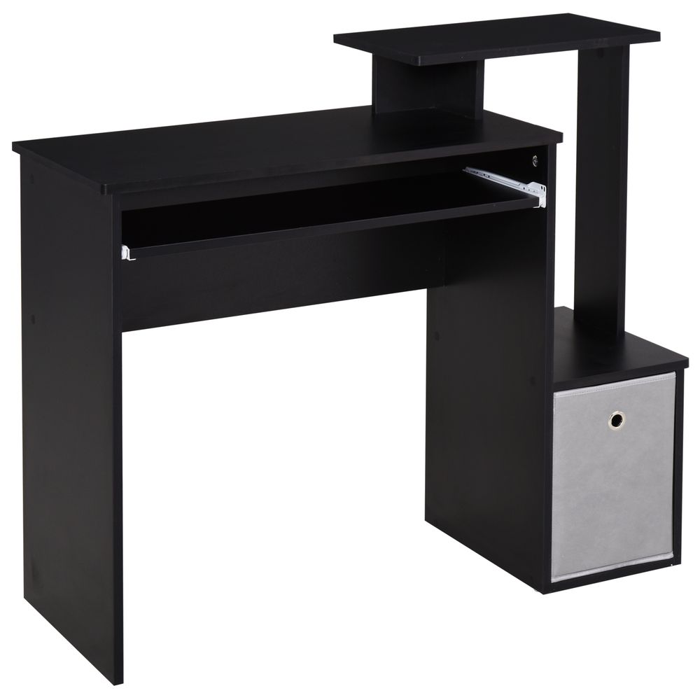 Black Computer Desk with Sliding Keyboard Tray and Storage Drawer Shelf for Functional Use