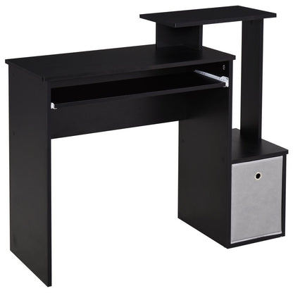 Black Computer Desk with Sliding Keyboard Tray and Storage Drawer Shelf for Functional Use