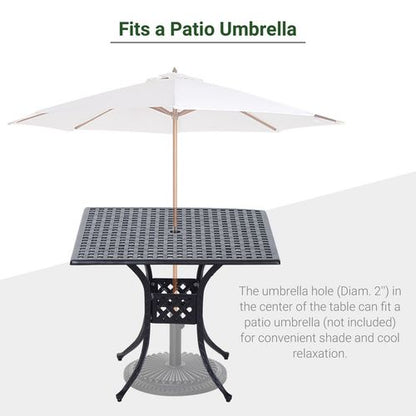 Stylish Square Aluminium Outdoor Dining Table with Umbrella Hole