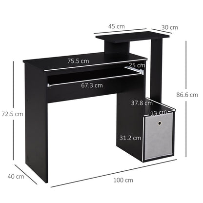 Black Computer Desk with Sliding Keyboard Tray and Storage Drawer Shelf for Functional Use