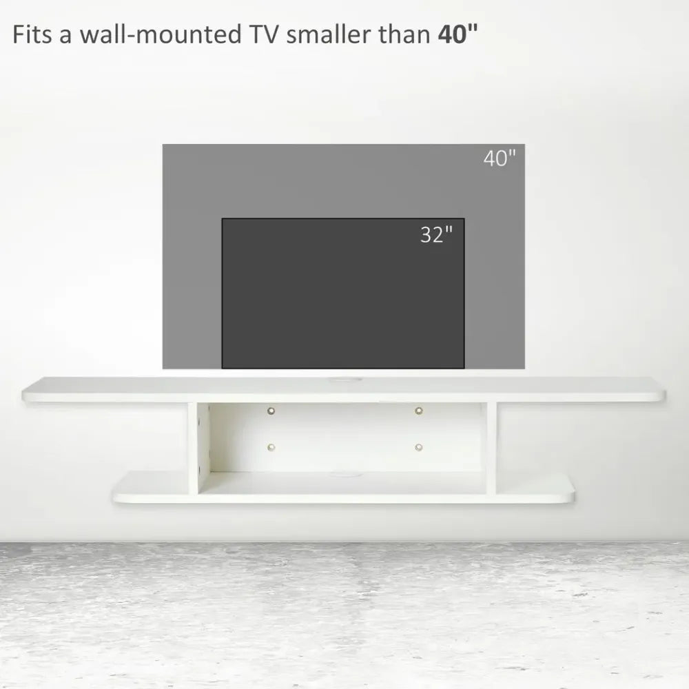 Floating TV Unit Stand – Wall-Mounted Media Console with Storage Shelf – White