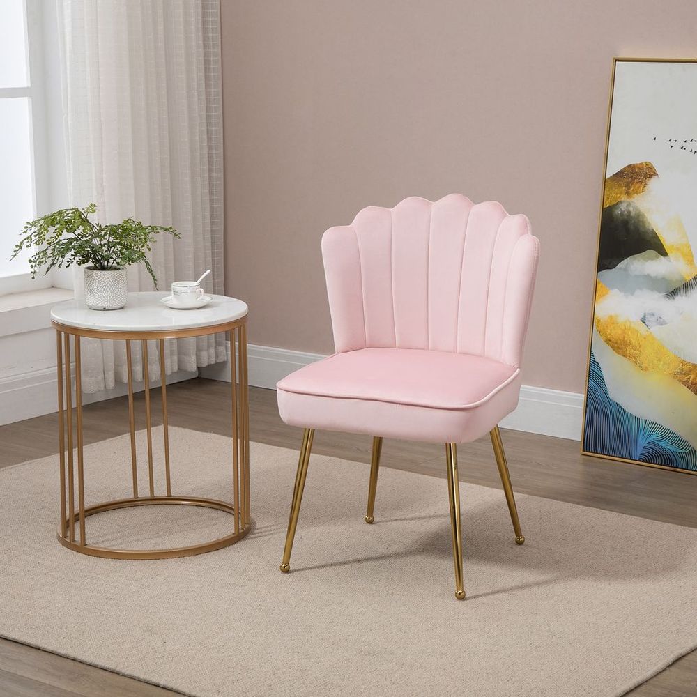 Pink Velvet-Feel Shell Luxe Accent Chair with Metal Legs for Stylish Home Lounge