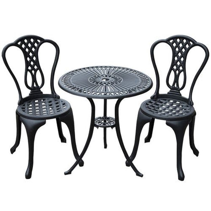 Elegant 3-Pc Cast Aluminium Bistro Set - Chic Outdoor Dining & Relaxation