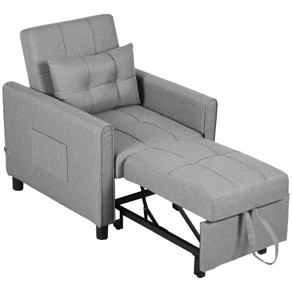 Light Grey Pull-Out Sleeper Chair Bed with Pillow and Practical Side Pockets