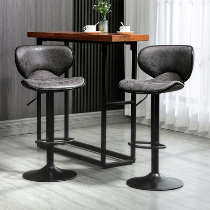 Set of 2 Vintage PU Leather Bar Stools with Adjustable Height and Armless Design
