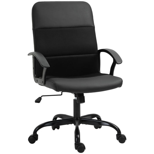 Ergonomic Swivel Office Chair with PVC Leather and Mesh Blend, Padded Comfort