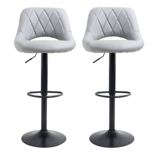 Set of 2 Grey Faux Leather Barstools with Matt Black Legs