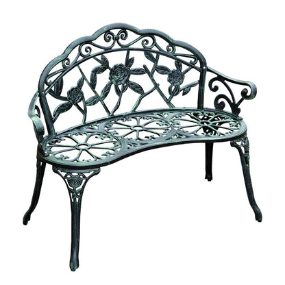 Elegant Antique Green Cast Aluminium Garden Bench - Timeless Outdoor Comfort