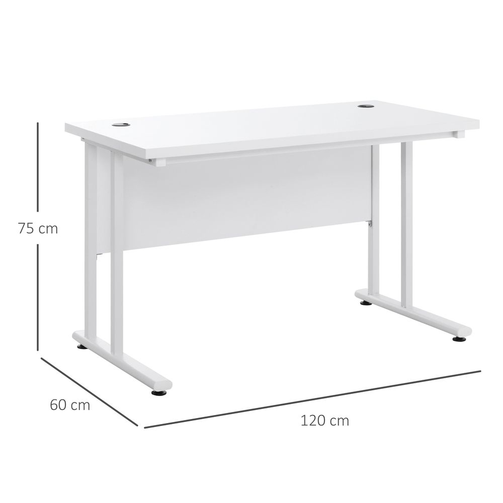 White Writing Desk with 2 Cable Management Holes and Metal Legs for Tidy Workspaces