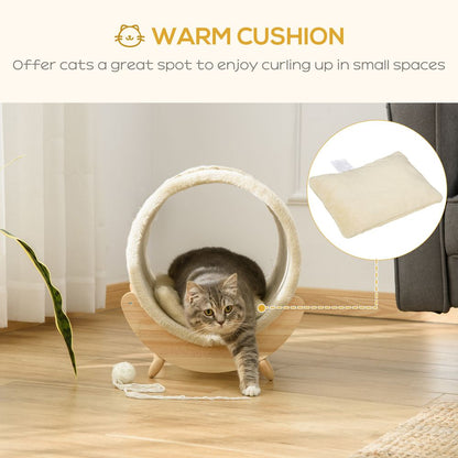 Beige Elevated Cat House Bed with Scratching Cushion, Ideal for Kittens and Cats