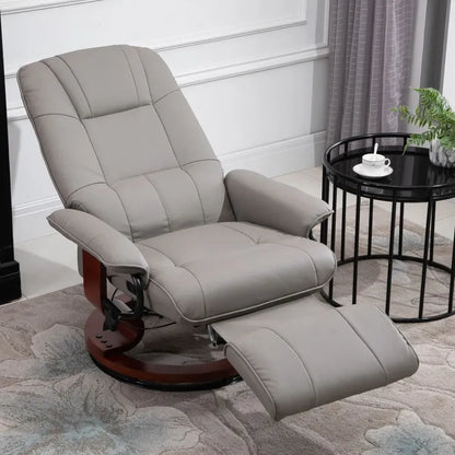 Ergonomic Recliner Sofa Chair - PU Leather, Grey Armchair Lounger with Footrest