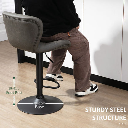 Set of 2 Adjustable Height Swivel Bar Stools in Dark Grey