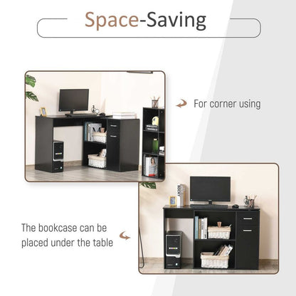 Black Corner Computer Desk with 360-Degree Rotation and Storage Shelf for Efficient Use