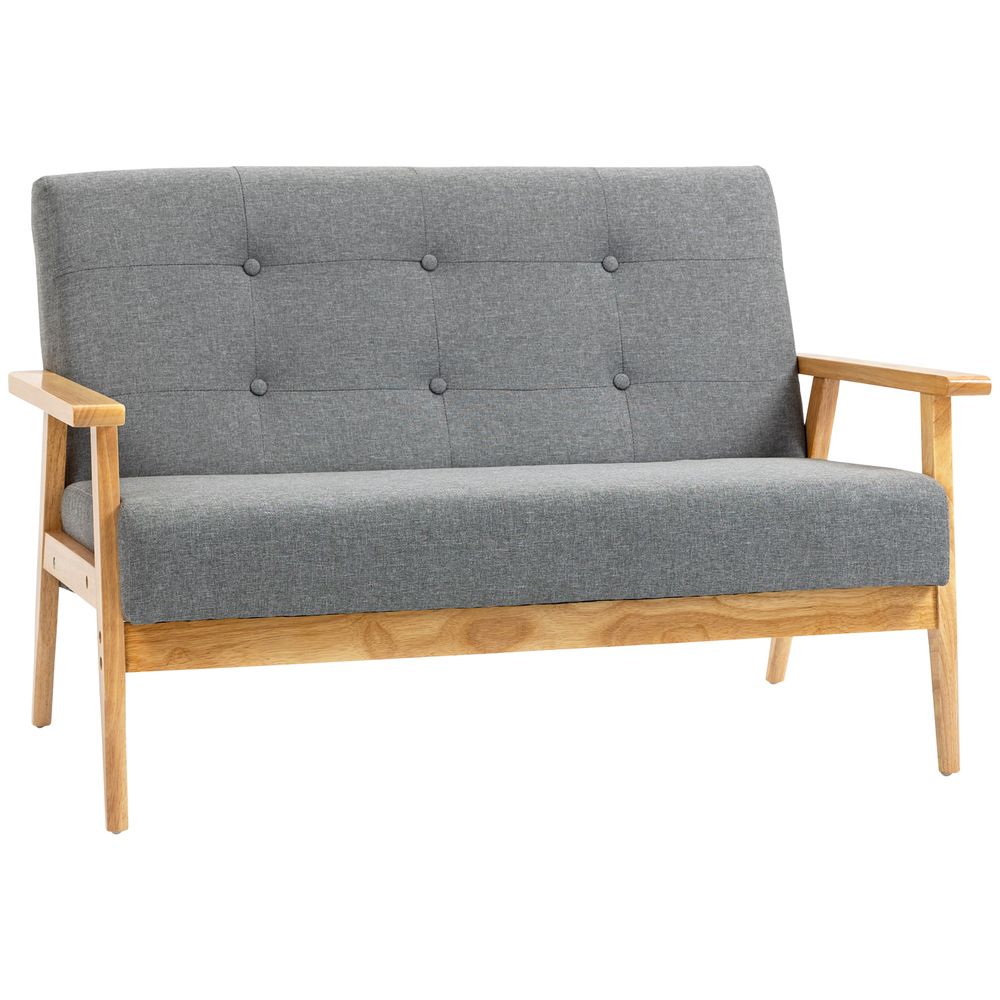 Modern 2-Seater Sofa with Upholstery and Rubber Wood Legs, Dark Grey